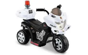 black and white lil patrol 6v ride-on police motorcycle